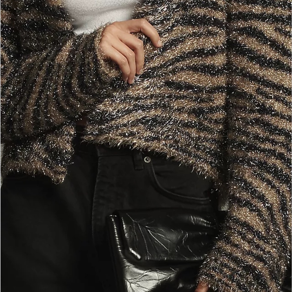 Pilcro Fuzzy Black and gold Sweater Cardigan